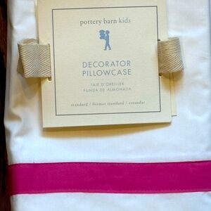 Pottery Barn Kids Solid Piped Border (White/Bright Pink) Pillowcase - NWT